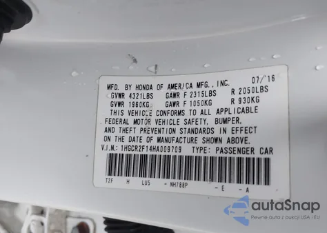 2017 Honda Accord Sport Se from USA, damaged, VIN 1HGCR2F14HA009709